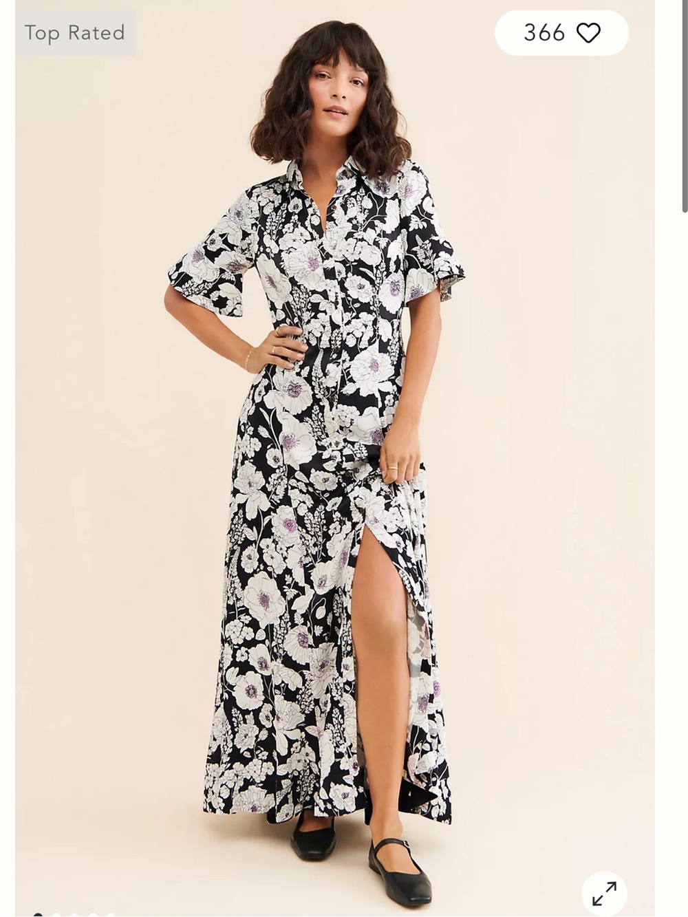 NWT Anthropologie size XS shirt dress in black and white floral